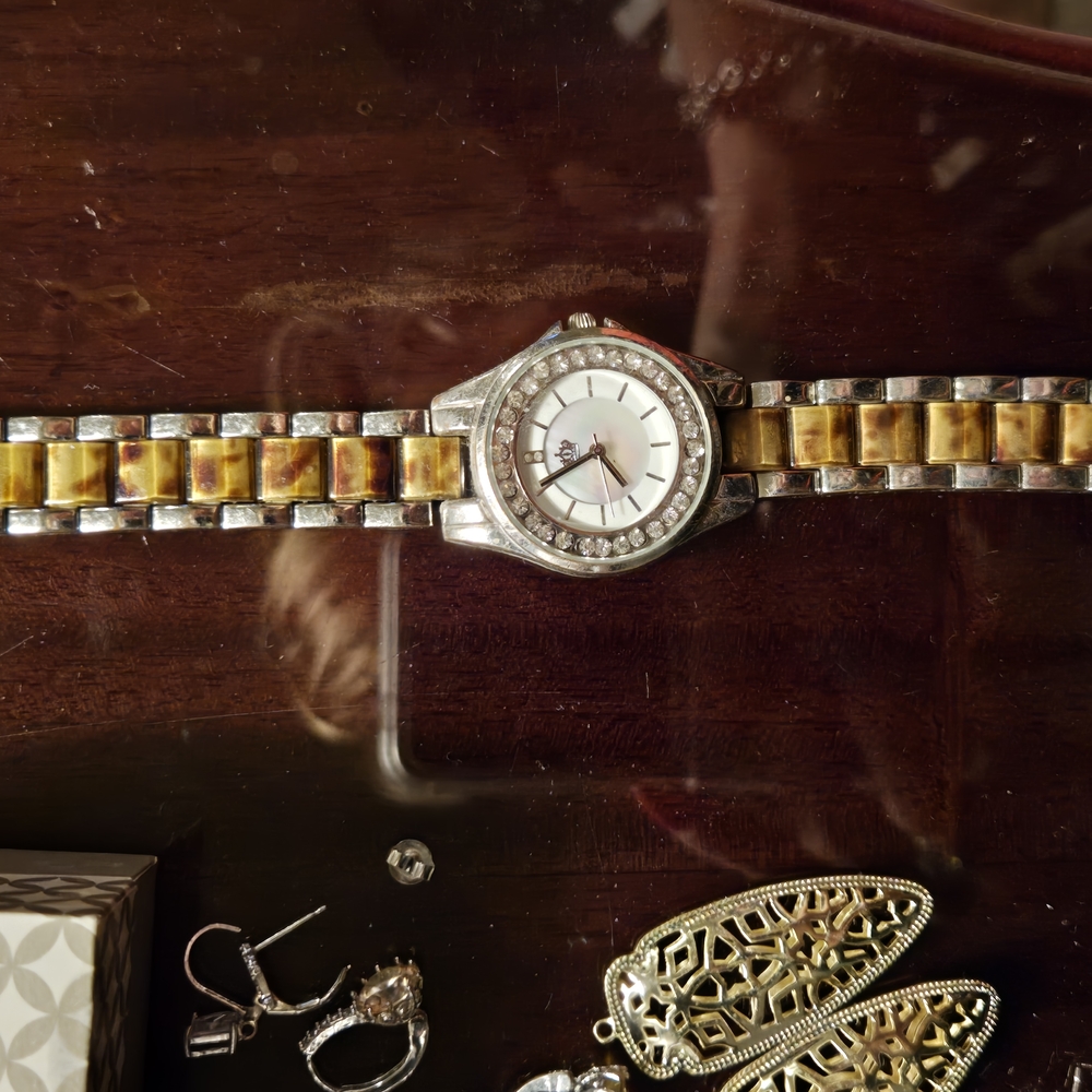 Silver and Gold Watch with Crystal Accents